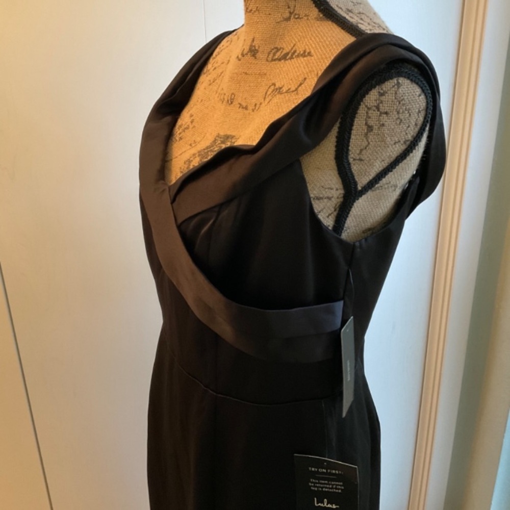 NWT LULUS Adored Forever Black Satin Off-the-Shoulder Maxi Dress gown satin Prom - Picture 6 of 11